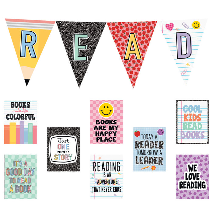 Teacher Created Resources TCR9302 Cool for School Read Pennants Bulletin Board Set, 12 Pieces