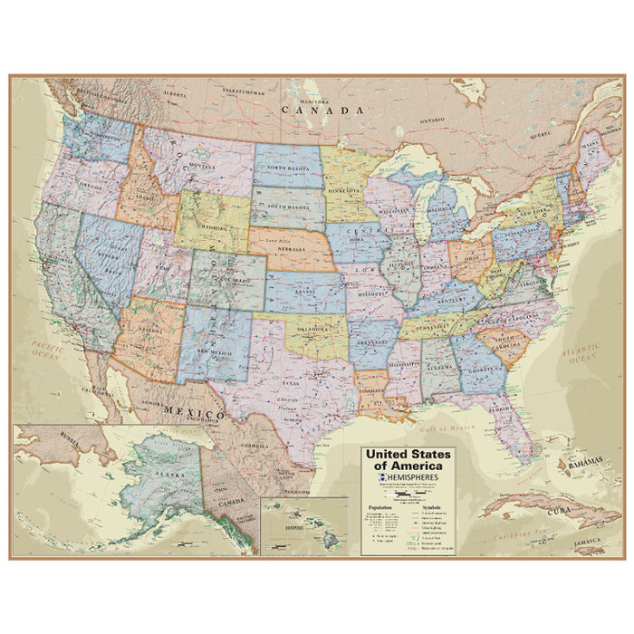 Hemispheres RWPHM04 Boardroom Series United States Laminated Wall Map