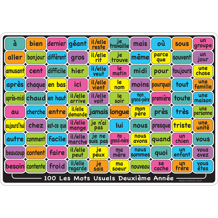 Ashley Productions ASH95026 Smart Poly&trade; Learning Mat, 12" x 17", Double-Sided, French Sight Words 1st & 2nd Year