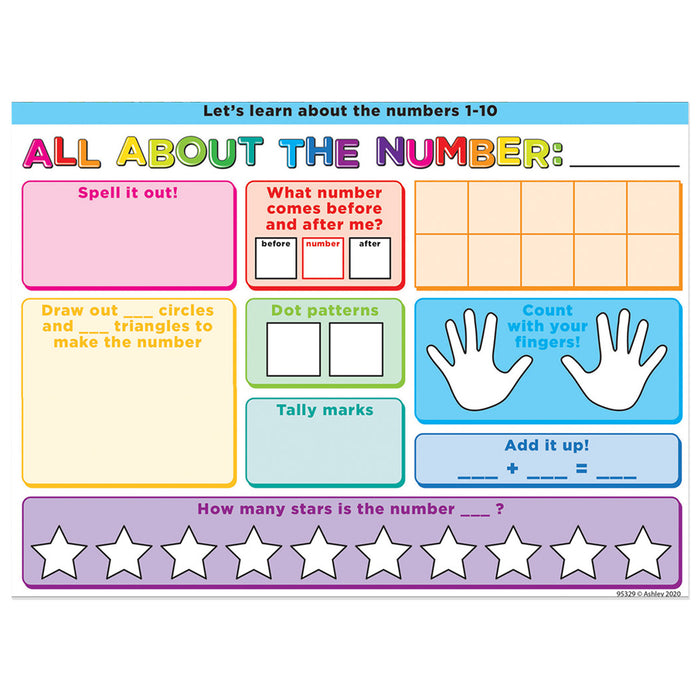 Ashley Productions ASH97029 Smart Poly PosterMat Pals&trade; Space Savers, 13" x 9-1/2", All About the Number, Pack of 10