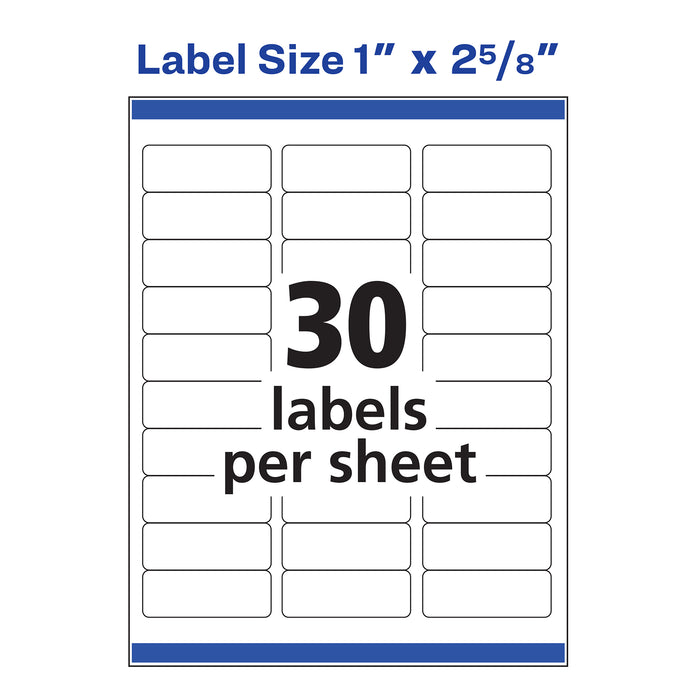 Avery AVE8160 Easy Peel Address Labels, Sure Feed&trade; Technology, Permanent Adhesive, 1" x 2-5/8", 750 Labels