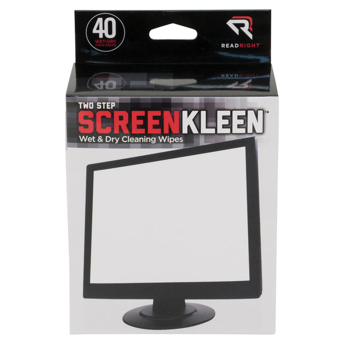 Read Right AVTRR1305 Two Step ScreenKleen Wet and Dry Cleaning Wipes, Pack of 40
