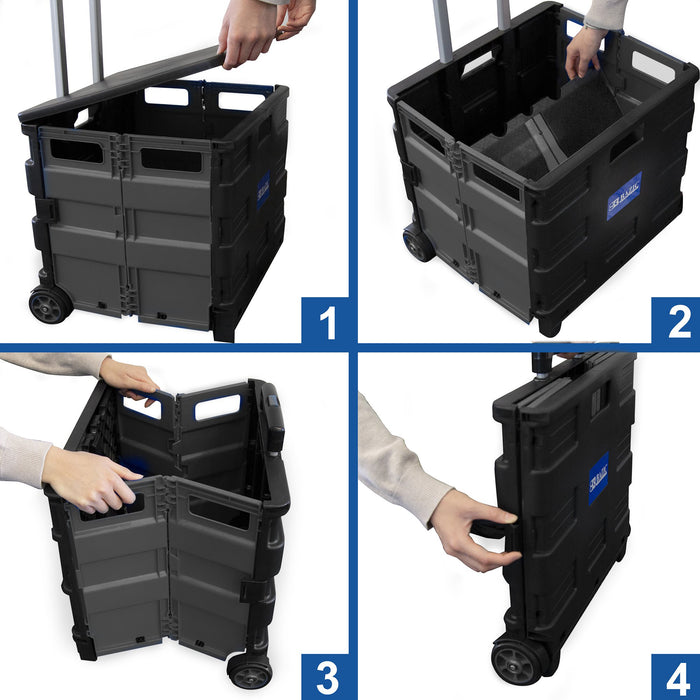 BAZIC Products BAZ2196 Folding Cart on Wheels w/Lid Cover, 16" x 18" x 15", Black/Gray