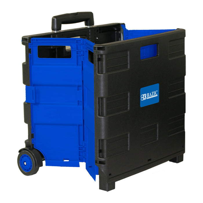 BAZIC Products BAZ2197 Folding Cart on Wheels w/Lid Cover, 16" x 18" x 15", Black/Blue