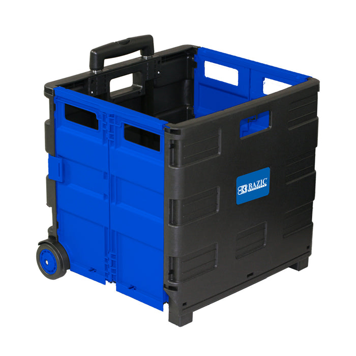 BAZIC Products BAZ2197 Folding Cart on Wheels w/Lid Cover, 16" x 18" x 15", Black/Blue