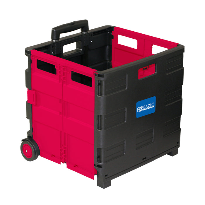 BAZIC Products BAZ2199 Folding Cart on Wheels w/Lid Cover, 16" x 18" x 15", Black/Red