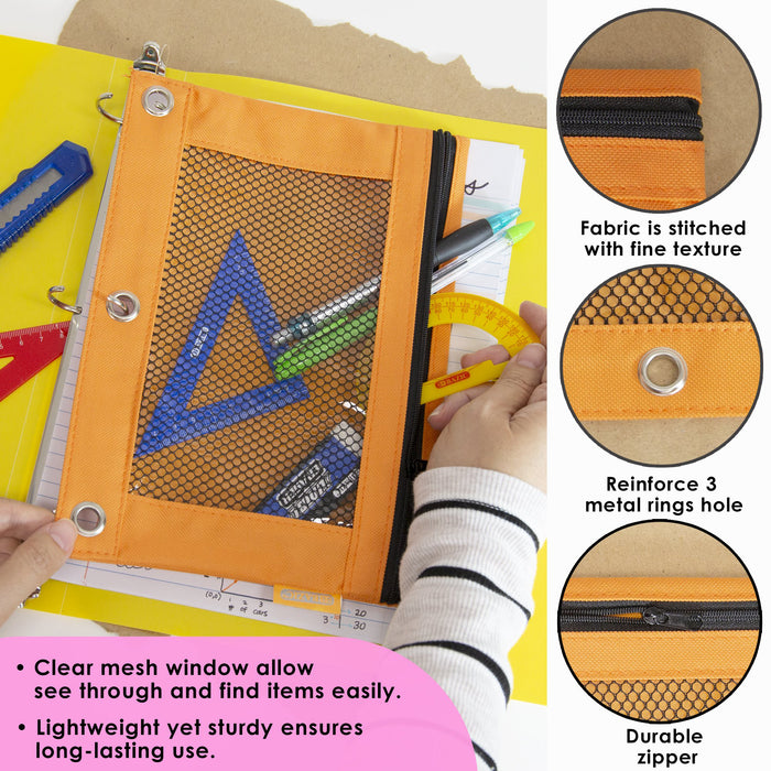 BAZIC Products BAZ810 3-Ring Pencil Pouch with Mesh Window, Retro Pastel Colors, 1 Pouch