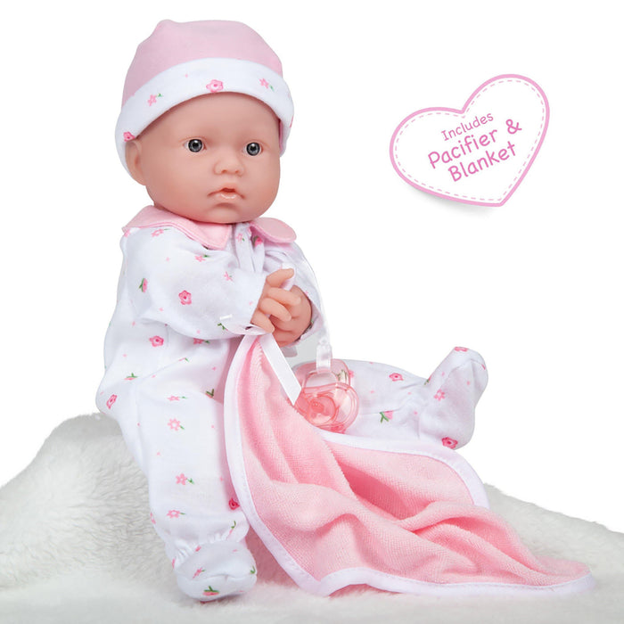JC Toys BER13107 La Baby Soft 11" Baby Doll, Pink with Blanket, Caucasian