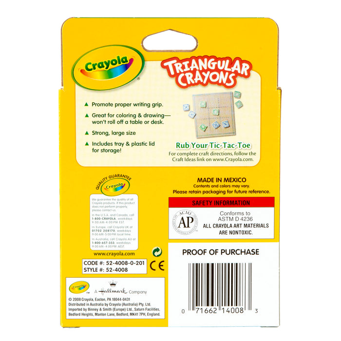 Crayola BIN524008 Triangular Anti-Roll Crayons, 8 Colors