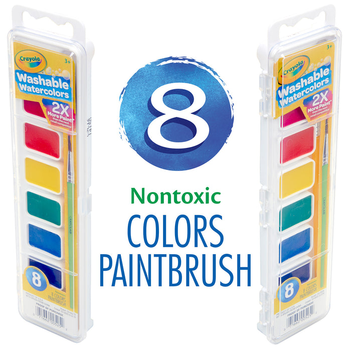 Crayola BIN525 Semi-Moist Washable Watercolor Set, 8 Colors