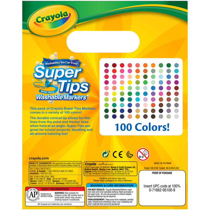 Crayola BIN585100 Washable Super Tips Markers, Pack of 100