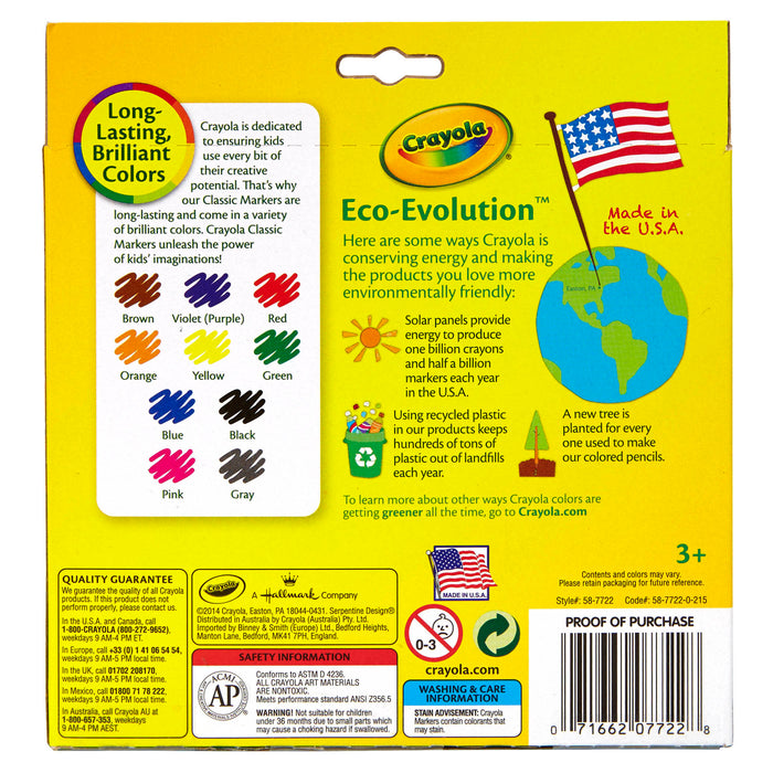 Crayola BIN587722 Broad Line Markers, Classic Colors, Pack of 10