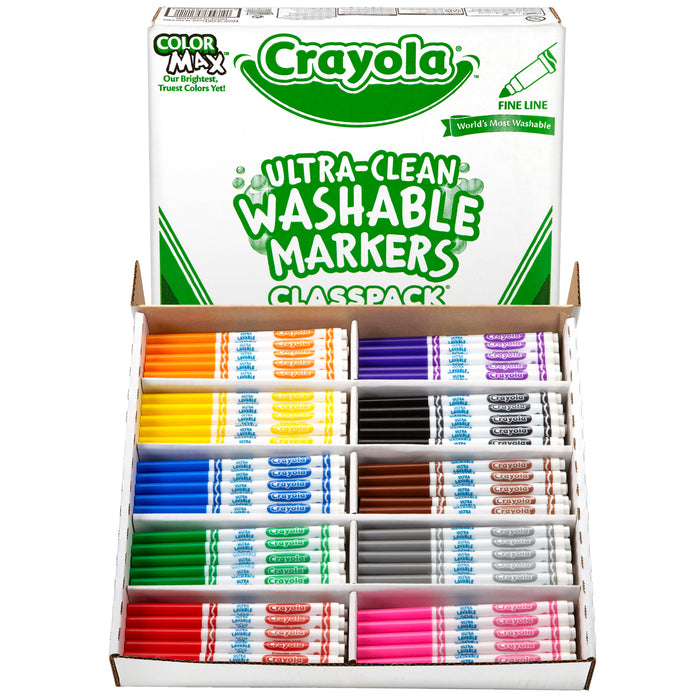 Crayola BIN588211 Ultra-Clean Washable Markers Classpack, Fine Line, 10 Colors, Pack of 200