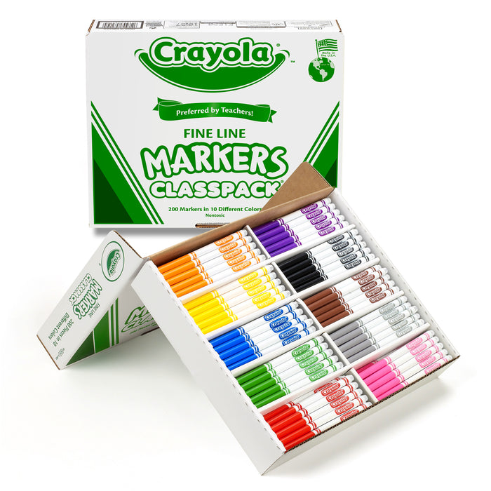 Crayola BIN8210 Non-Washable Classpack Markers, Fine Point, 10 Colors, Pack of 200