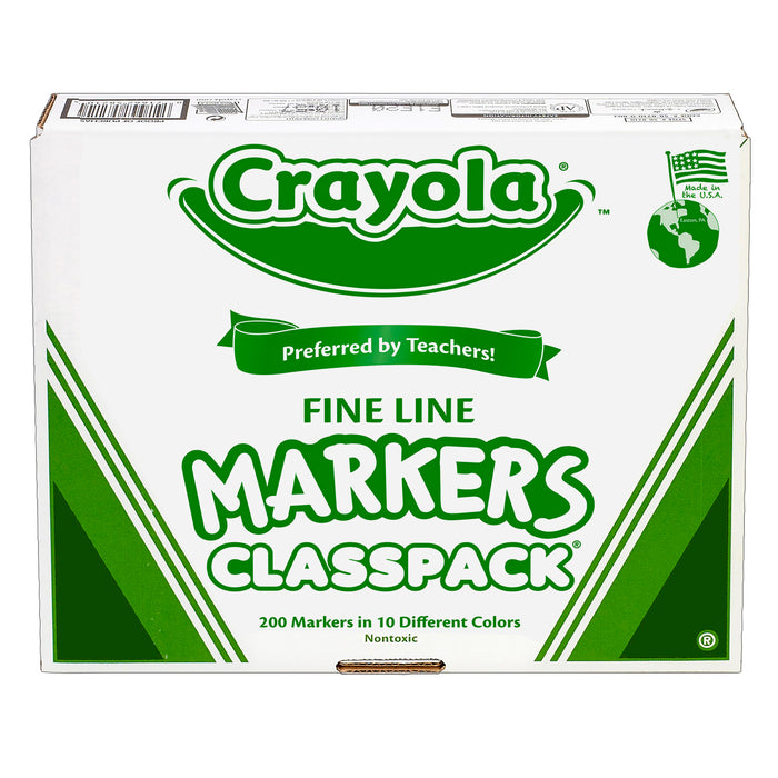 Crayola BIN8210 Non-Washable Classpack Markers, Fine Point, 10 Colors, Pack of 200