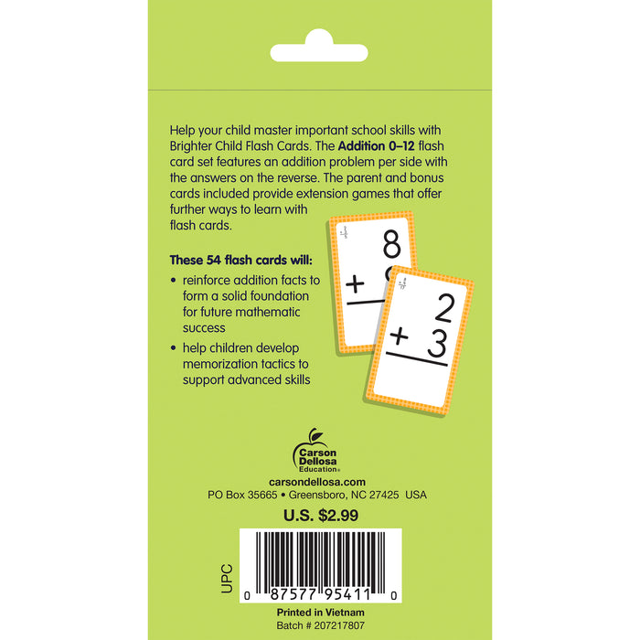 Brighter Child CD-0769677118 Addition 0 to 12 Flash Cards, 54 Cards