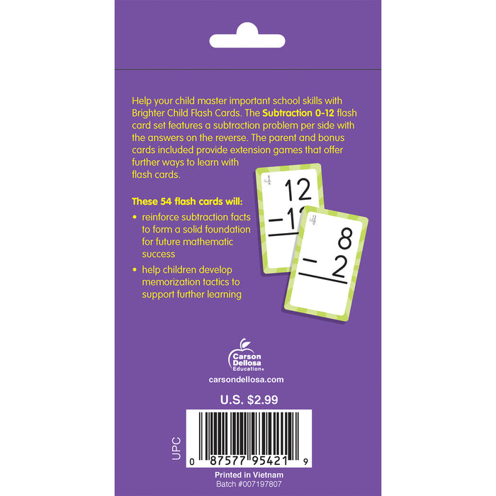 Brighter Child CD-0769677215 Subtraction 0 to 12 Flash Cards, 54 Cards