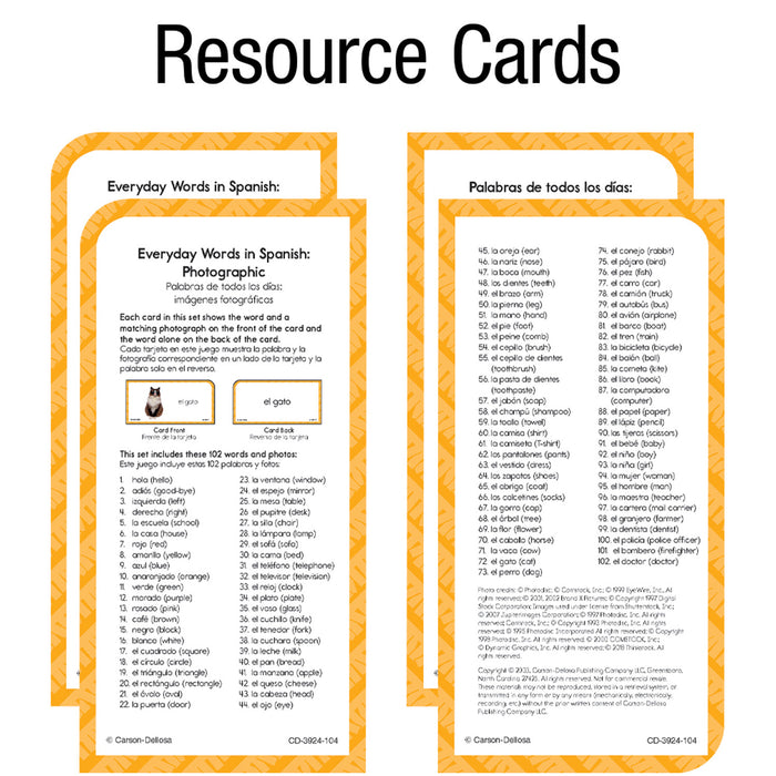 Carson Dellosa Education CD-3924 Everyday Words in Spanish: Photographic Flash Cards, Grade PK-8
