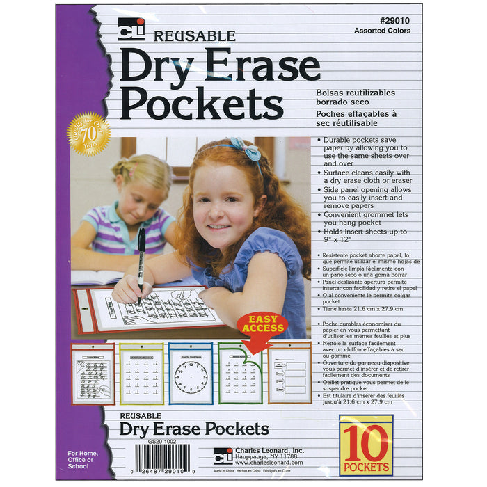Charles Leonard CHL29010 Reusable Dry Erase Pockets, Set of 10