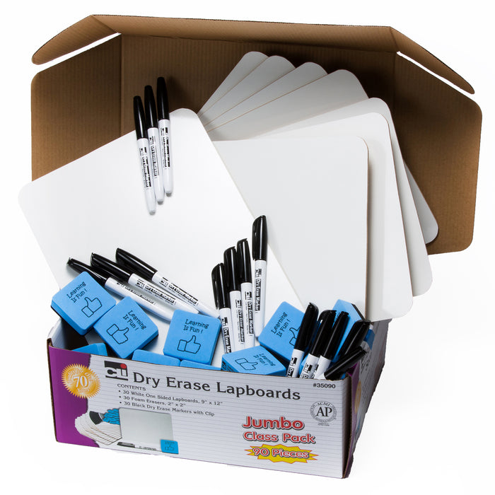 Charles Leonard CHL35090 Dry Erase Board Class Pack, 30 Each of Boards, Markers, & Erasers