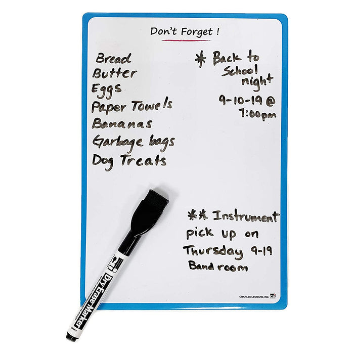Charles Leonard CHL35600ST Magnetic Mini Dry Erase Boards, 6-1/4" x 9", Marker w/Eraser and 1 Magnet, Blue Frame, Pack of 12