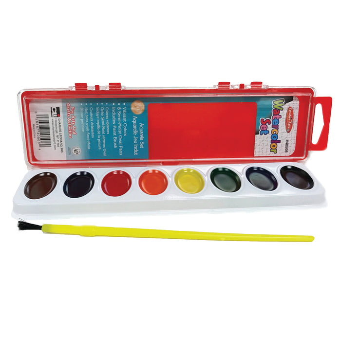 Charles Leonard CHL40536 Semi-Moist Watercolor Paint Set, 8-Color Oval Pan w/Brush, 36 Sets