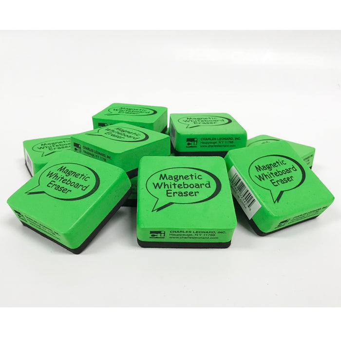 Charles Leonard CHL74542 Magnetic Whiteboard Eraser, 2" x 2", Green, Pack of 12