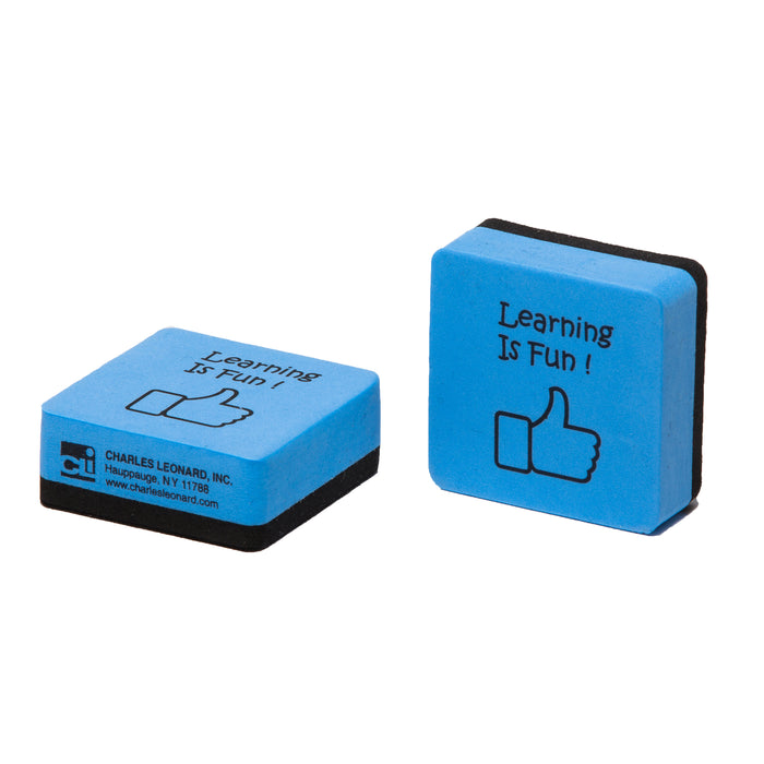 Charles Leonard CHL74549 Whiteboard Erasers, Felt and Foam, Learning is Fun Style, 2 x 2", Blue/Black, Pack of 15