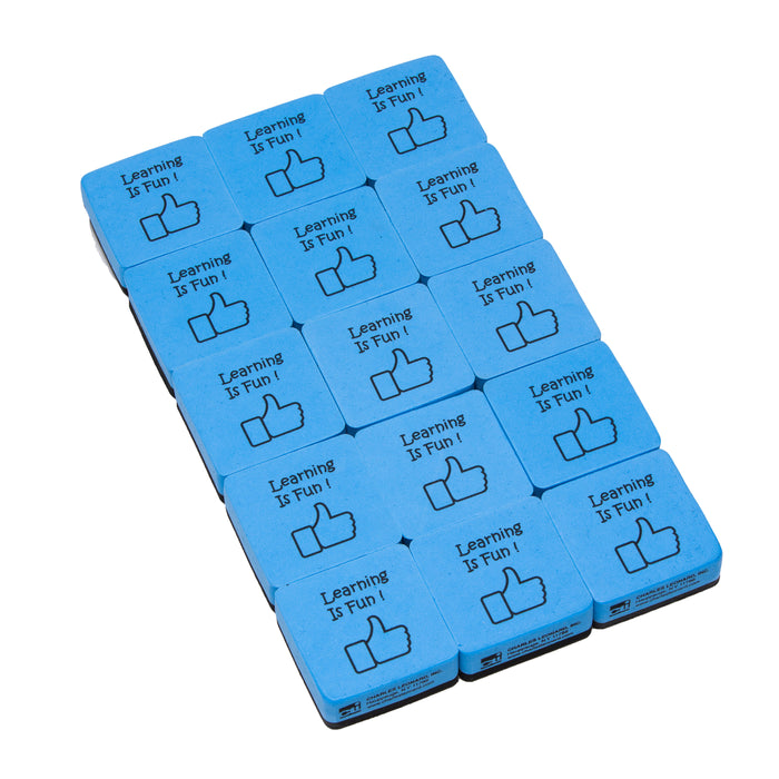 Charles Leonard CHL74549 Whiteboard Erasers, Felt and Foam, Learning is Fun Style, 2 x 2", Blue/Black, Pack of 15