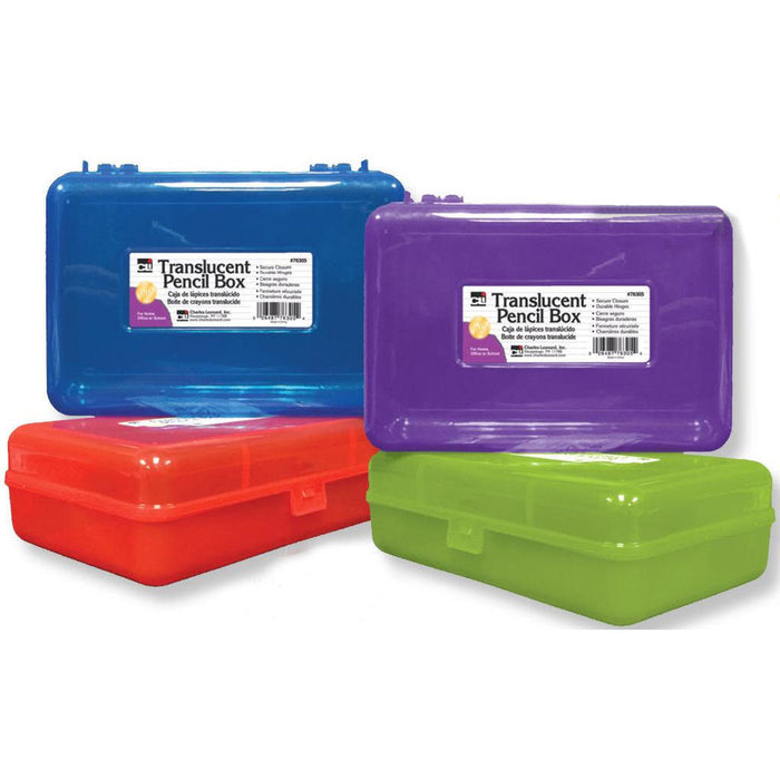 Charles Leonard CHL76305 Pencil Box, 2-1/2"H x 5-1/4"D x 8-1/4"W, Translucent Assorted Colors, 1 Count