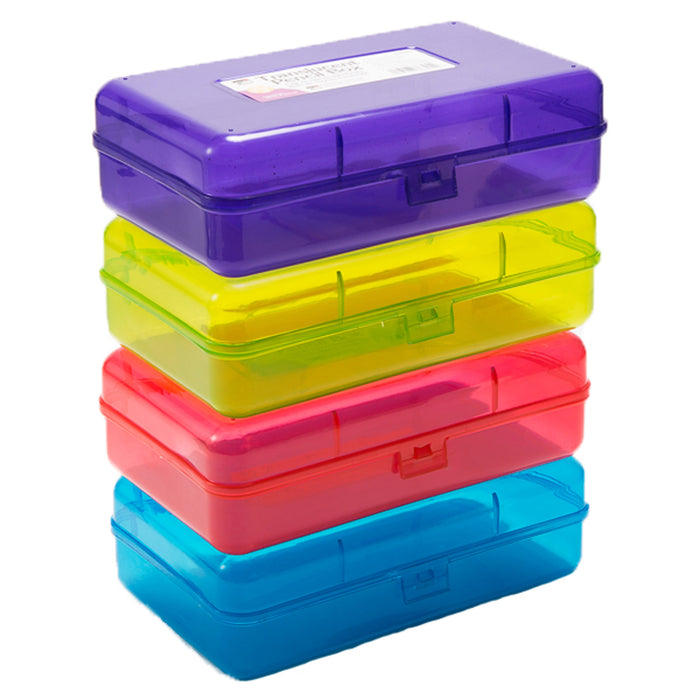 Charles Leonard CHL76305 Pencil Box, 2-1/2"H x 5-1/4"D x 8-1/4"W, Translucent Assorted Colors, 1 Count