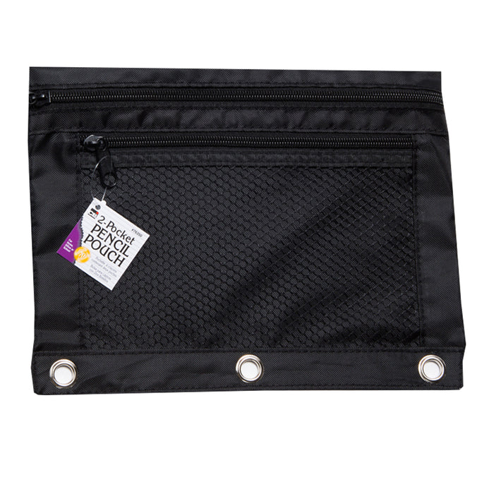 Charles Leonard CHL76356 Pencil Pouch, 2 Pocket with Mesh Front, Black, Pack of 6
