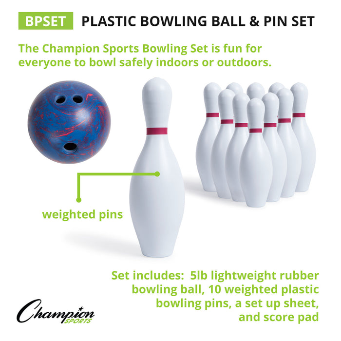 Champion Sports CHSBPSET Plastic Bowling Ball & Pin Set