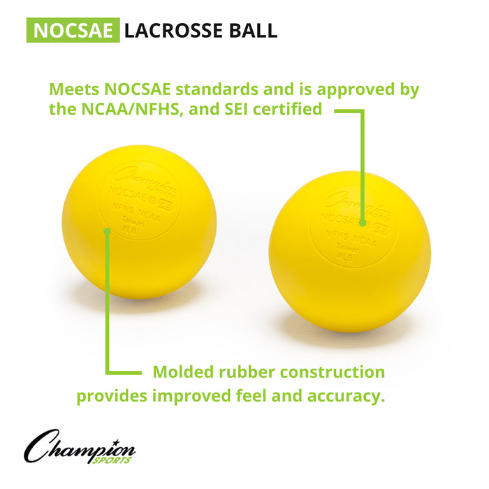 Champion Sports CHSLBY Official Size Lacrosse Balls, Yellow, Pack of 12