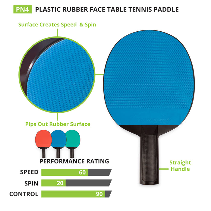 Champion Sports CHSPN4 Plastic Rubber Face Table Tennis Paddle