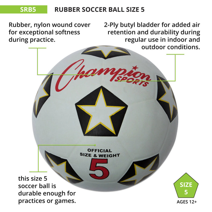 Champion Sports CHSSRB5 Rubber Cover Soccer Ball, Size 5