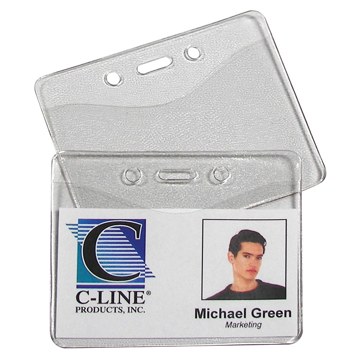 C-Line CLI88607 Heavy Duty ID Badge Holders, Vinyl, Horizontal, 2-3/8 x 3-3/8, Box of 100