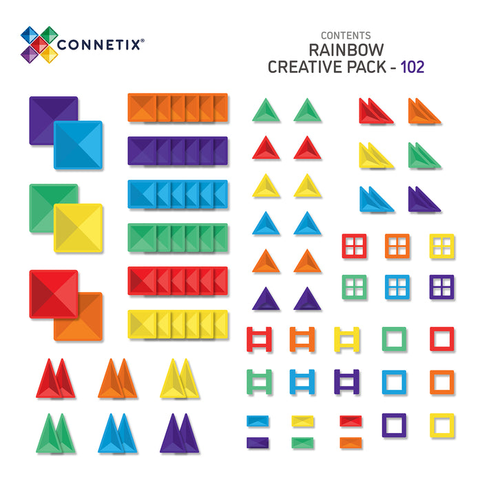 Connetix CNTR00102CR Magnetic Tiles Rainbow Creative Pack, 102 Pieces