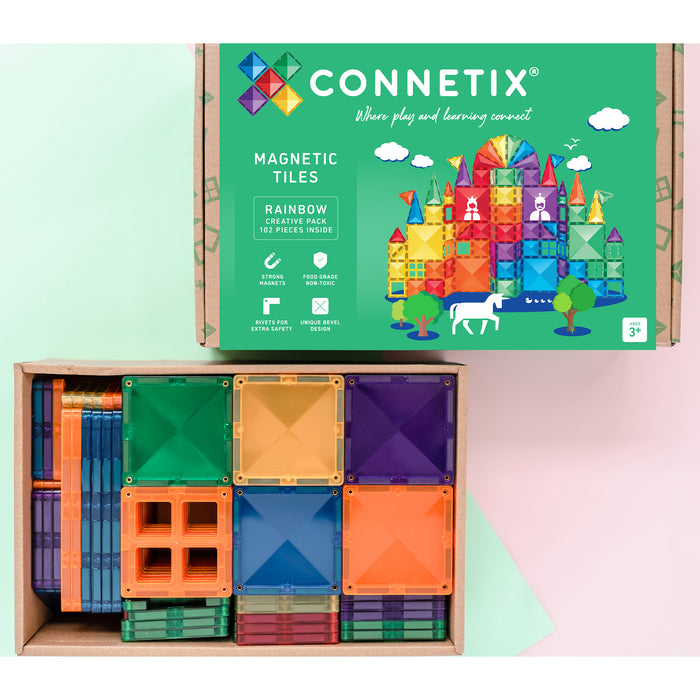 Connetix CNTR00102CR Magnetic Tiles Rainbow Creative Pack, 102 Pieces