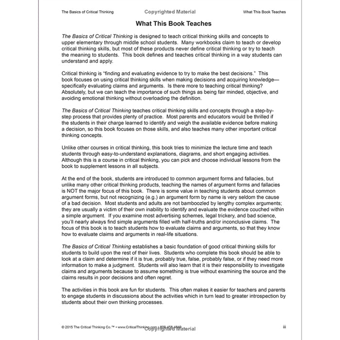 The Critical Thinking Co. CTB08001BBP The Basics of Critical Thinking