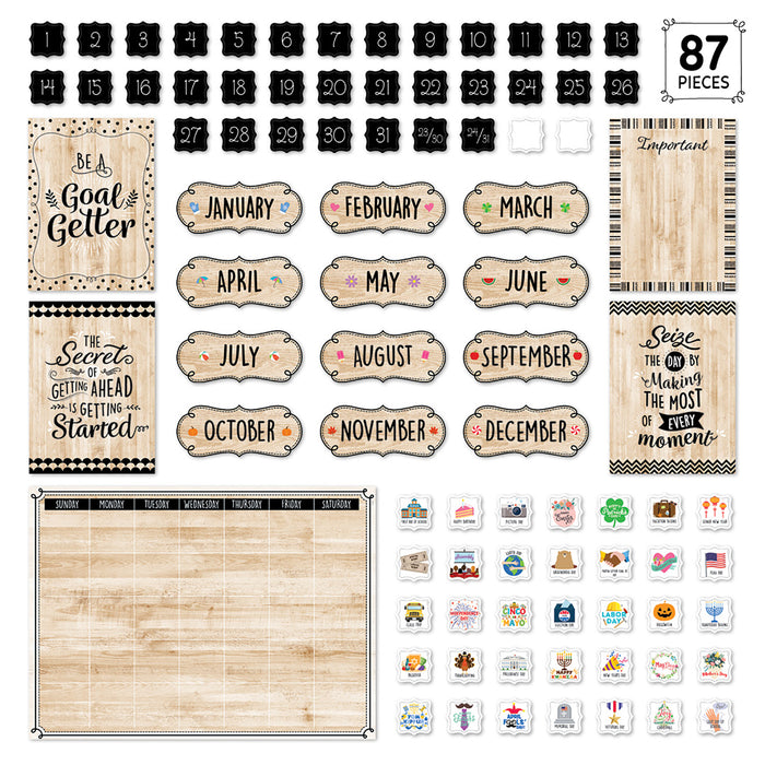 Creative Teaching Press CTP10920 Black, White, and Wood Calendar Set Bulletin Board Set, 87 Pieces