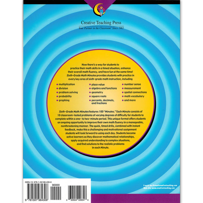 Creative Teaching Press CTP2634 Math Minutes Book, Grade 6