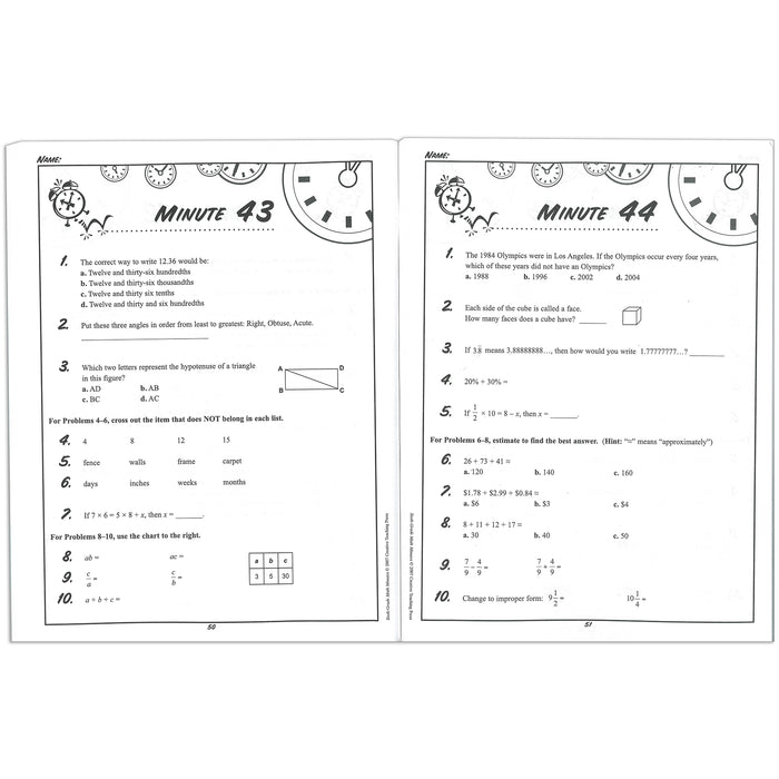Creative Teaching Press CTP2634 Math Minutes Book, Grade 6
