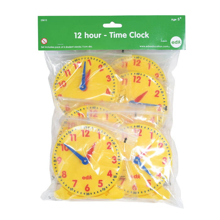 Learning Advantage CTU25815 Geared 12-Hour Time Clock - Student Size - Set of 6