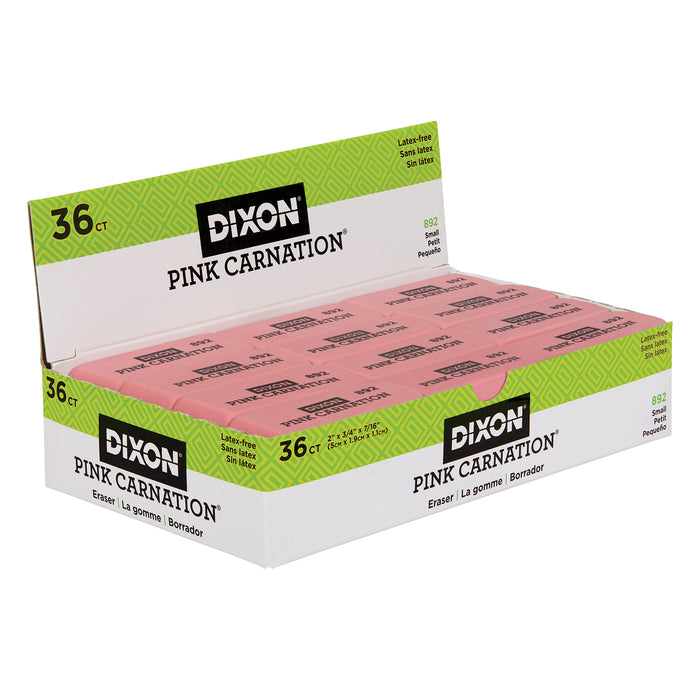 Dixon DIX38920 Pink Carnation Erasers, Small, 2 x 3/4 x 7/16, Pack of 36