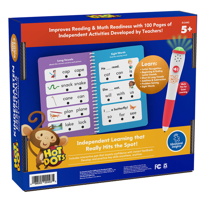 Educational Insights EI-2443 Hot Dots Kindergarten Essentials Reading & Math Workbook