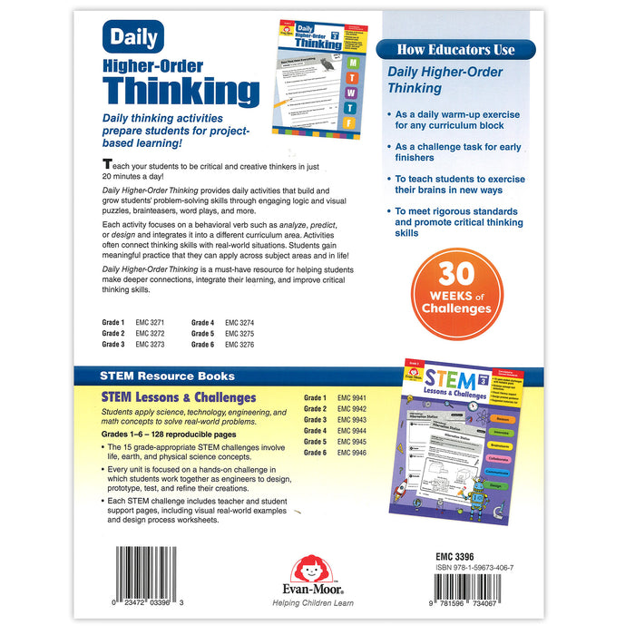 Evan-Moor Educational Publishers EMC3396 Critical and Creative Thinking Activities Book, Grade 6+