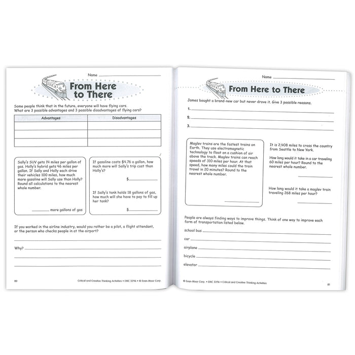 Evan-Moor Educational Publishers EMC3396 Critical and Creative Thinking Activities Book, Grade 6+