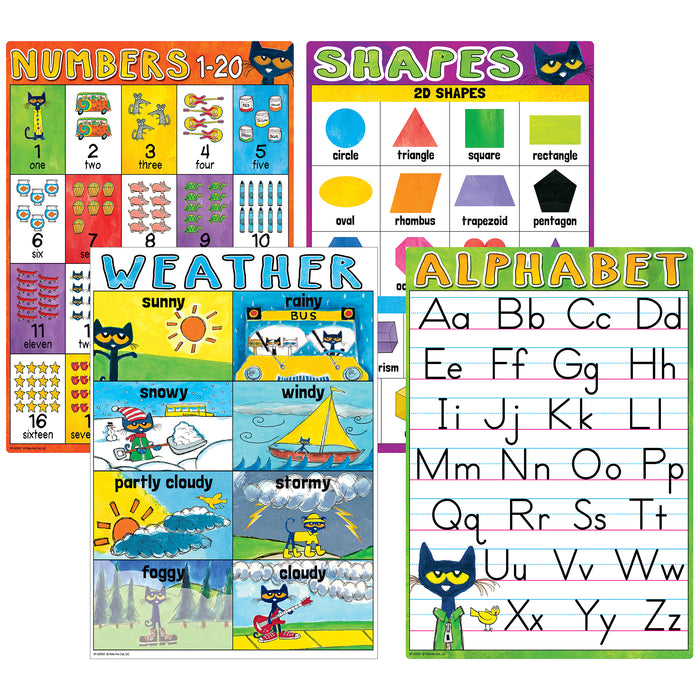 Edupress EP-62002 Pete the Cat Early Learning Small Poster Pack, 11" x 15-3/4", Pack of 12