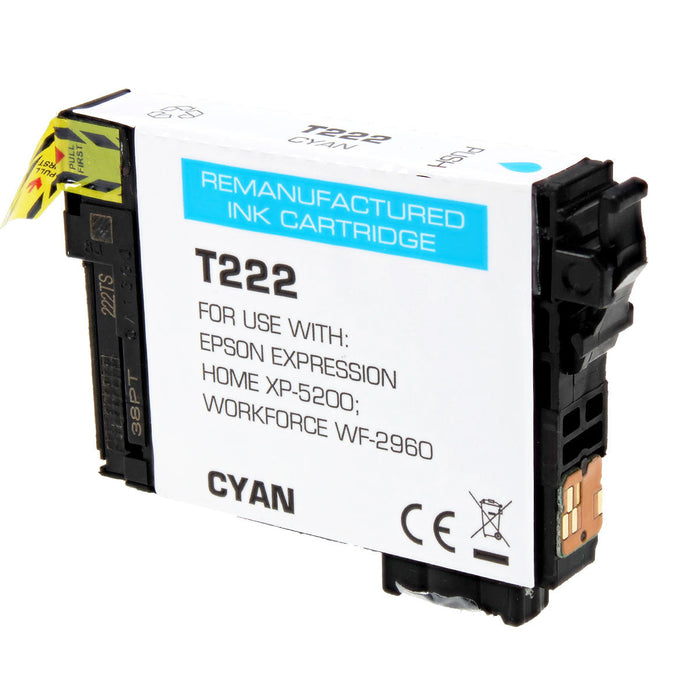 Remanufactured Epson 222 (T222220) InkJet Cartridge, Cyan, 185 Yield, 185 Yield